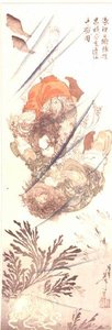 Rorihakucho Cho Jun en Kokusempu Ri Ki, in een onderwatergevecht, uit de roman Suikoden, 19e eeuw door Tsukioka Yoshitoshi